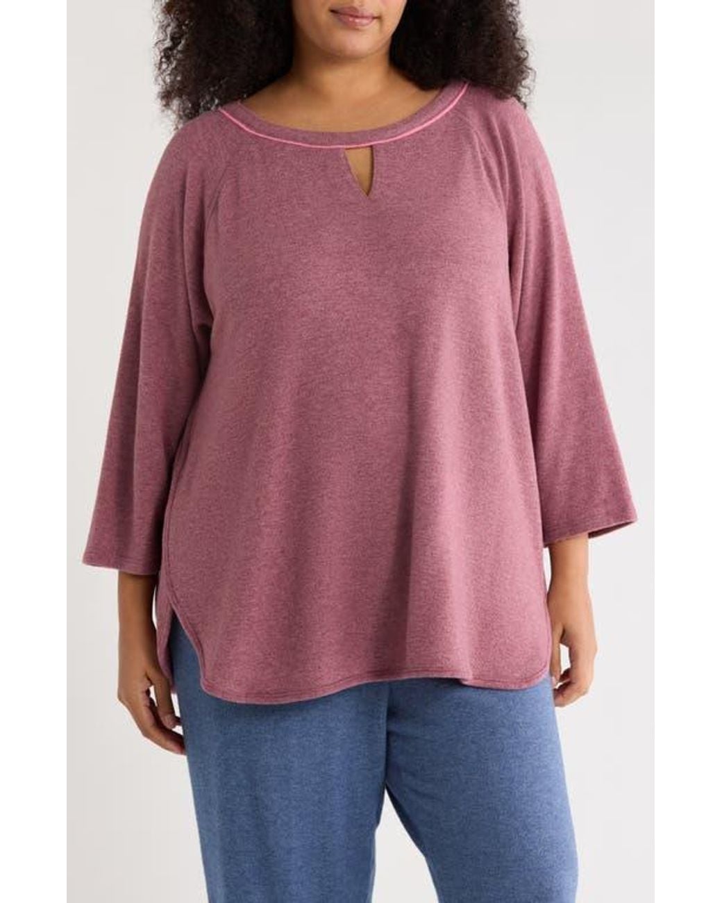 Ruby Rd Purple Keyhole Hacci Knit Pullover