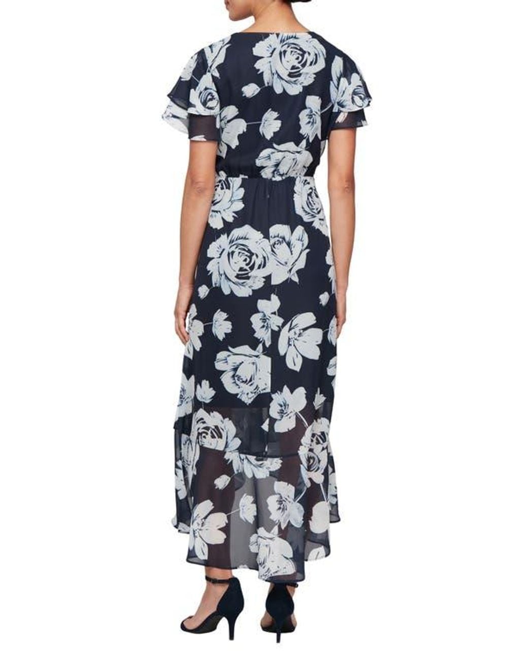 Sl Fashions Floral Flutter Sleeve Faux Wrap Dress in Blue | Lyst
