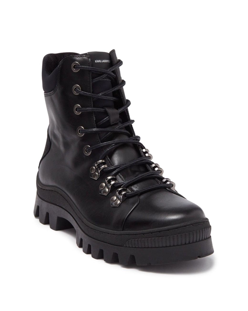 Karl Lagerfeld Leather Lug Sole Combat Boot in Black for Men Lyst