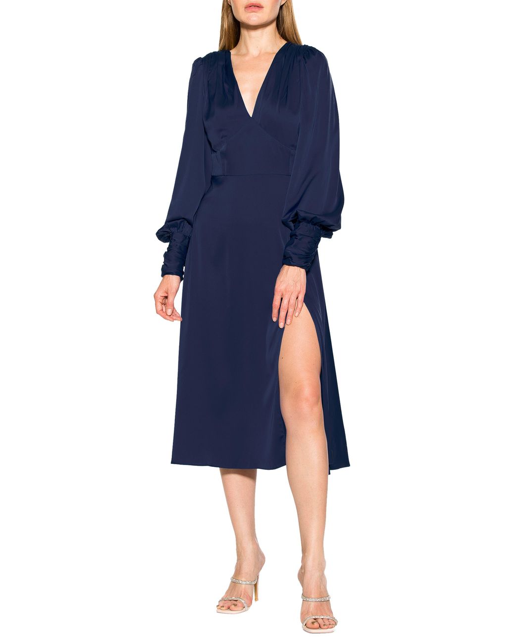 Alexia Admor Elysa Long Sleeve Satin Midi Dress in Blue Lyst