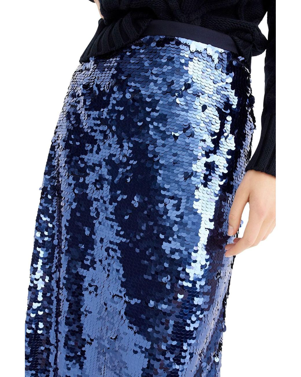 J.Crew Sequin Midi Skirt With Tie in Blue Lyst