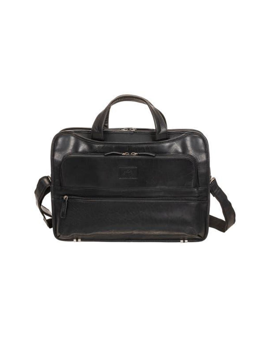 Mancini Black Triple Compartment Leather Briefcase for men