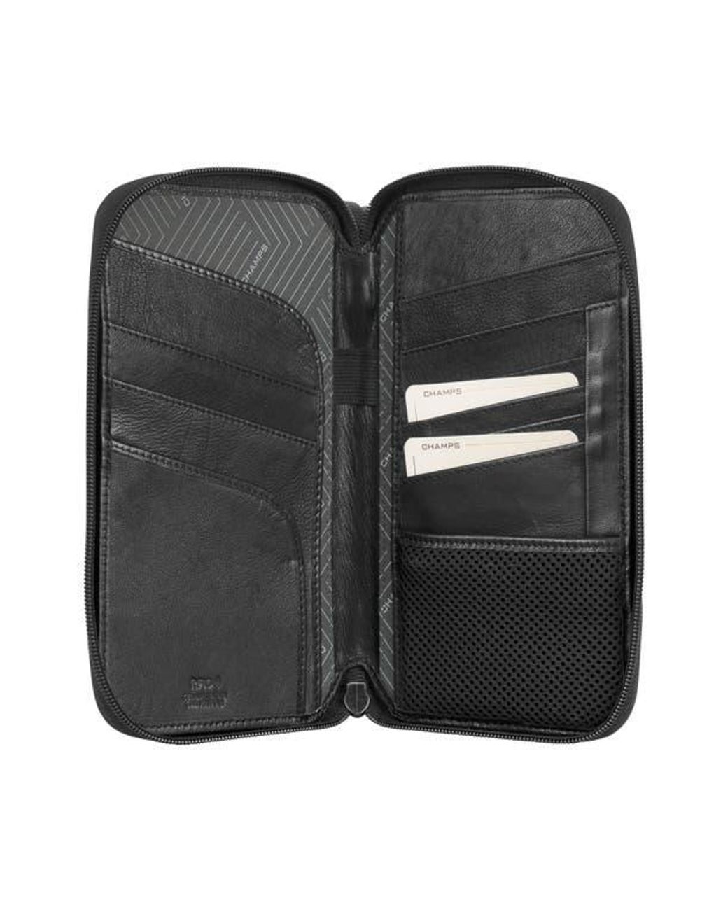 CHAMPS Black Leather Passport Case