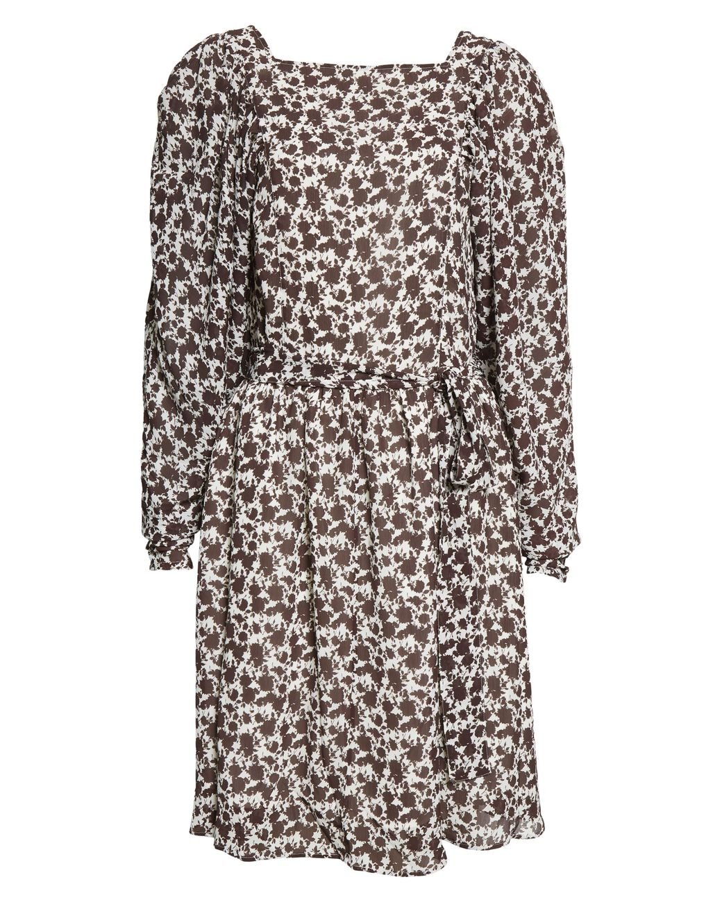 BOSS by HUGO BOSS Duffi Long Sleeve Tie Waist Dress In Black Coffee