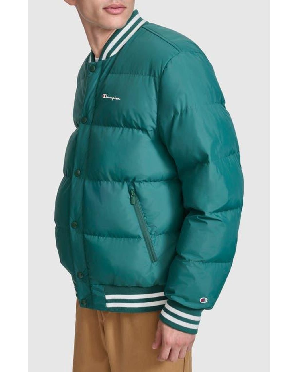 Champion Green Varsity Quilted Bomber Jacket for men