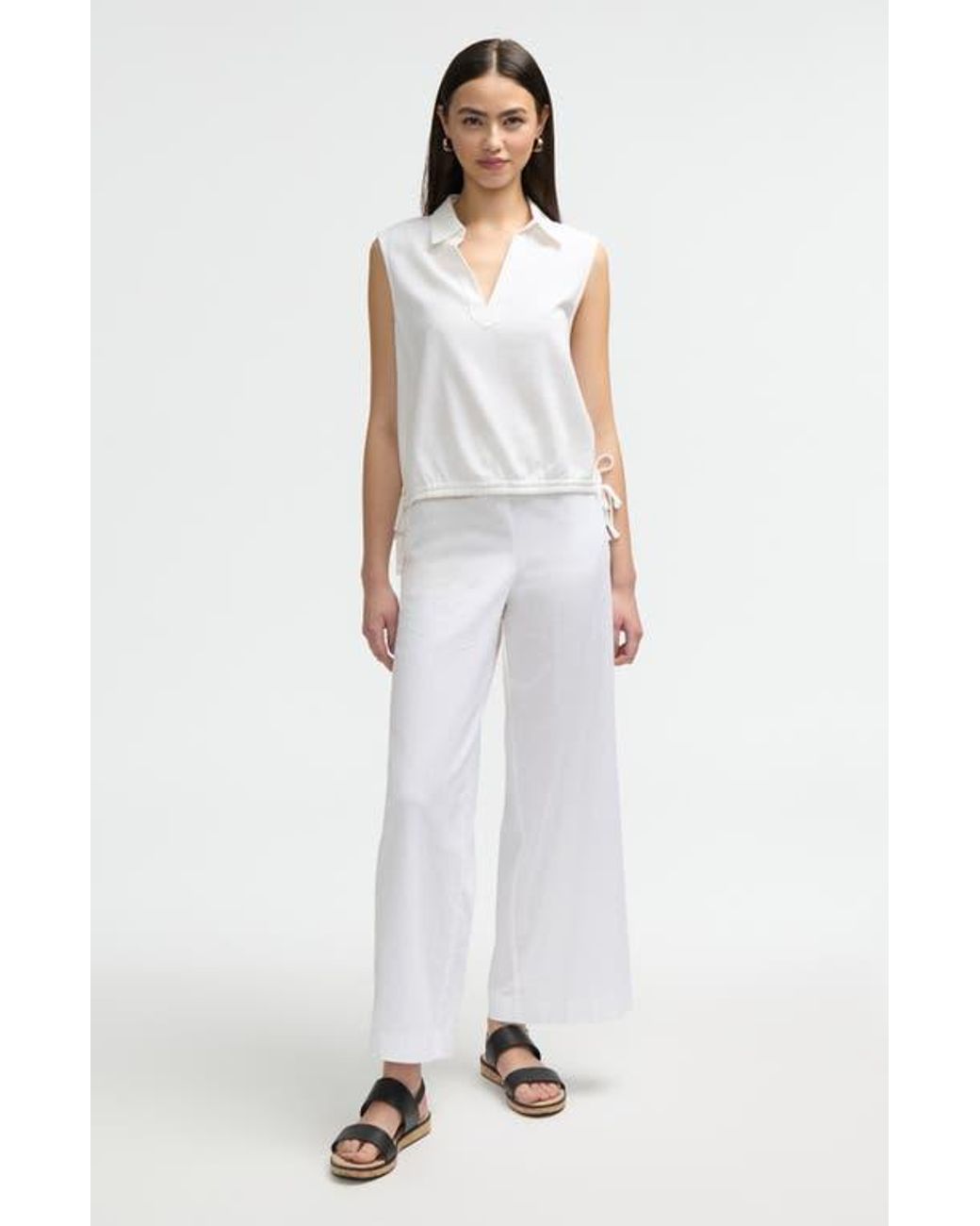 NVLT White Sleeveless Drawstring Hem Top