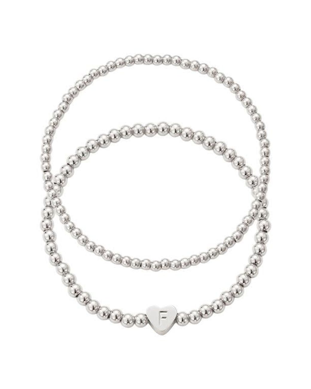Adornia White Beaded Initial Charm Bracelet Set