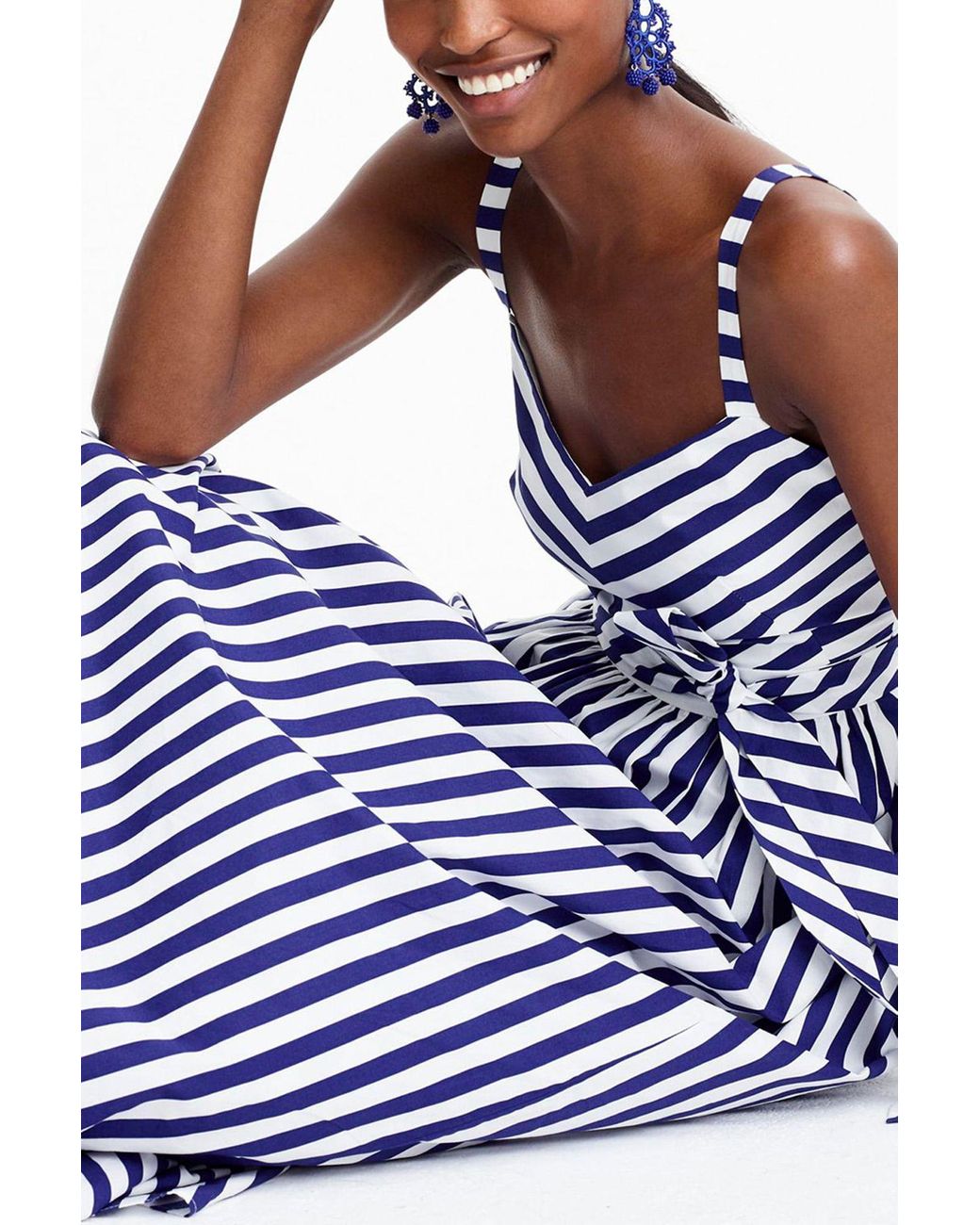 knee length dresses for ladies J. Crew Purple Lilac White Striped Ruffle Trim Lace Tiered Maxi Dress  The  Closet New York