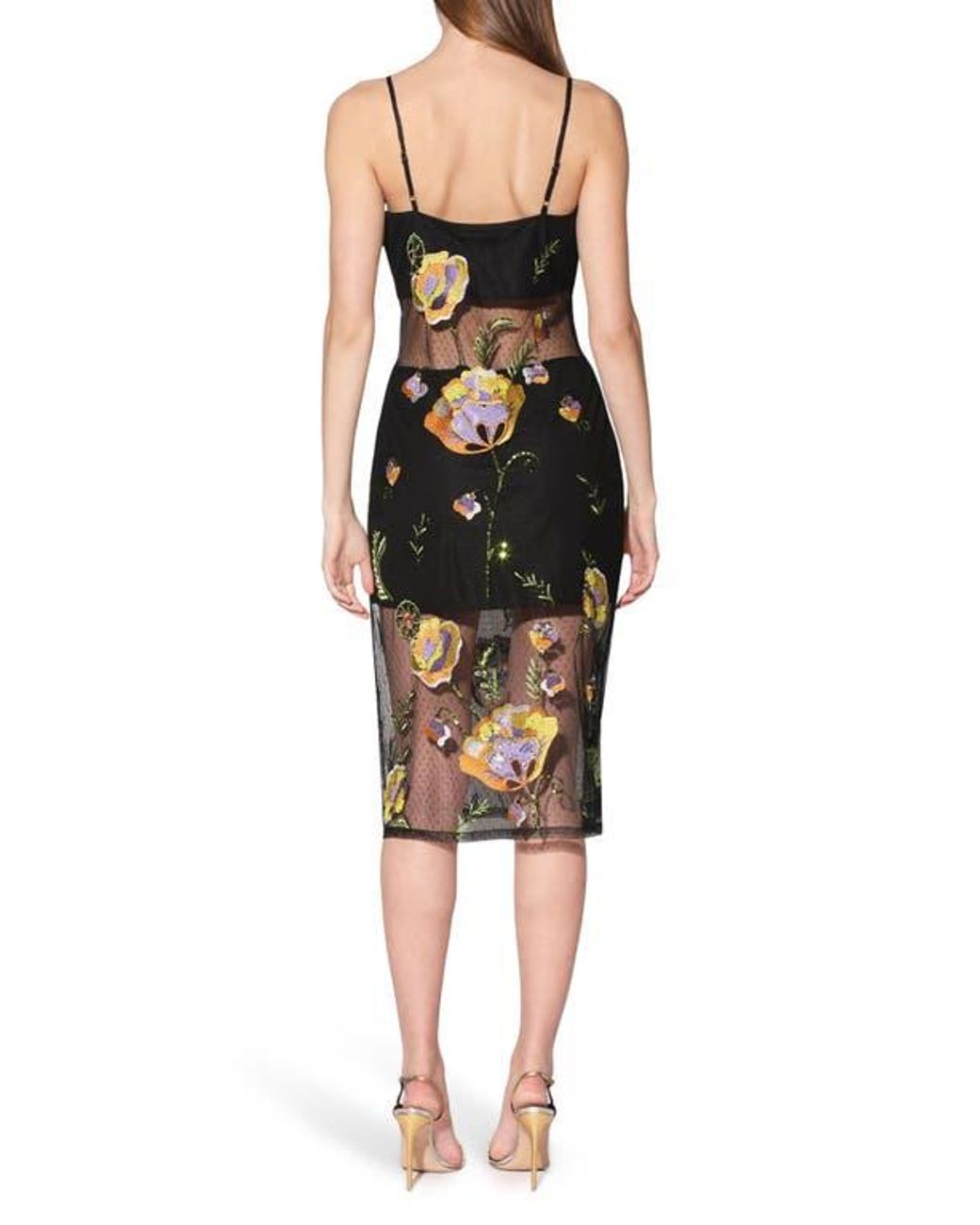 Walter Baker Petra Sequin Embroidered Flower Mesh Cocktail Dress in Black |  Lyst