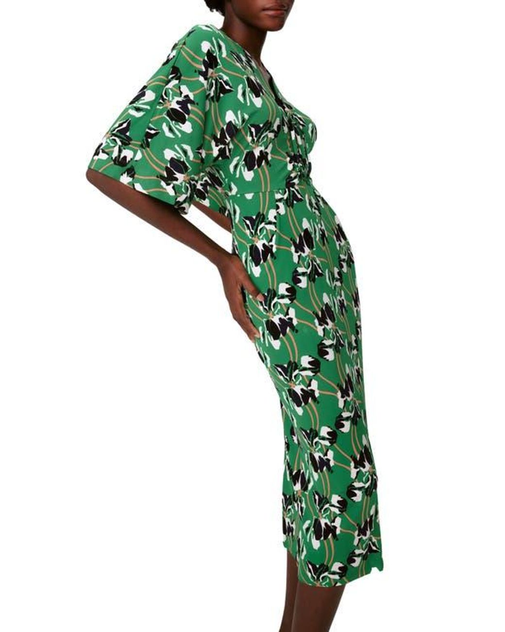 Diane von Furstenberg Green Valerie Floral Elbow Sleeve Dress