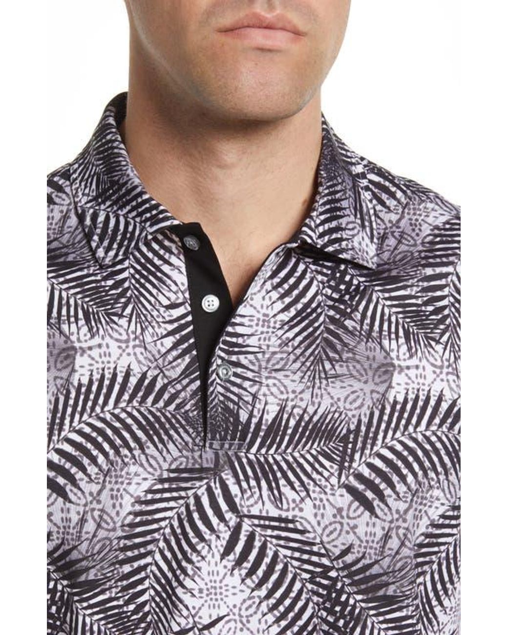 Bugatchi Gray Digital Print Cotton Polo for men