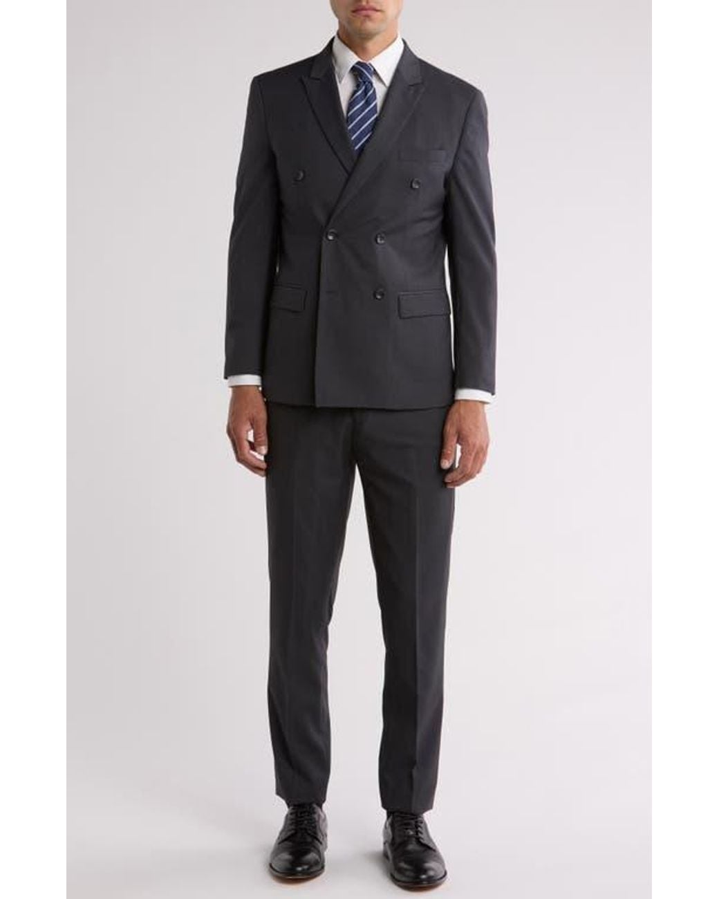 Gino Vitale Black Slim Fit Solid Double Breasted Suit for men