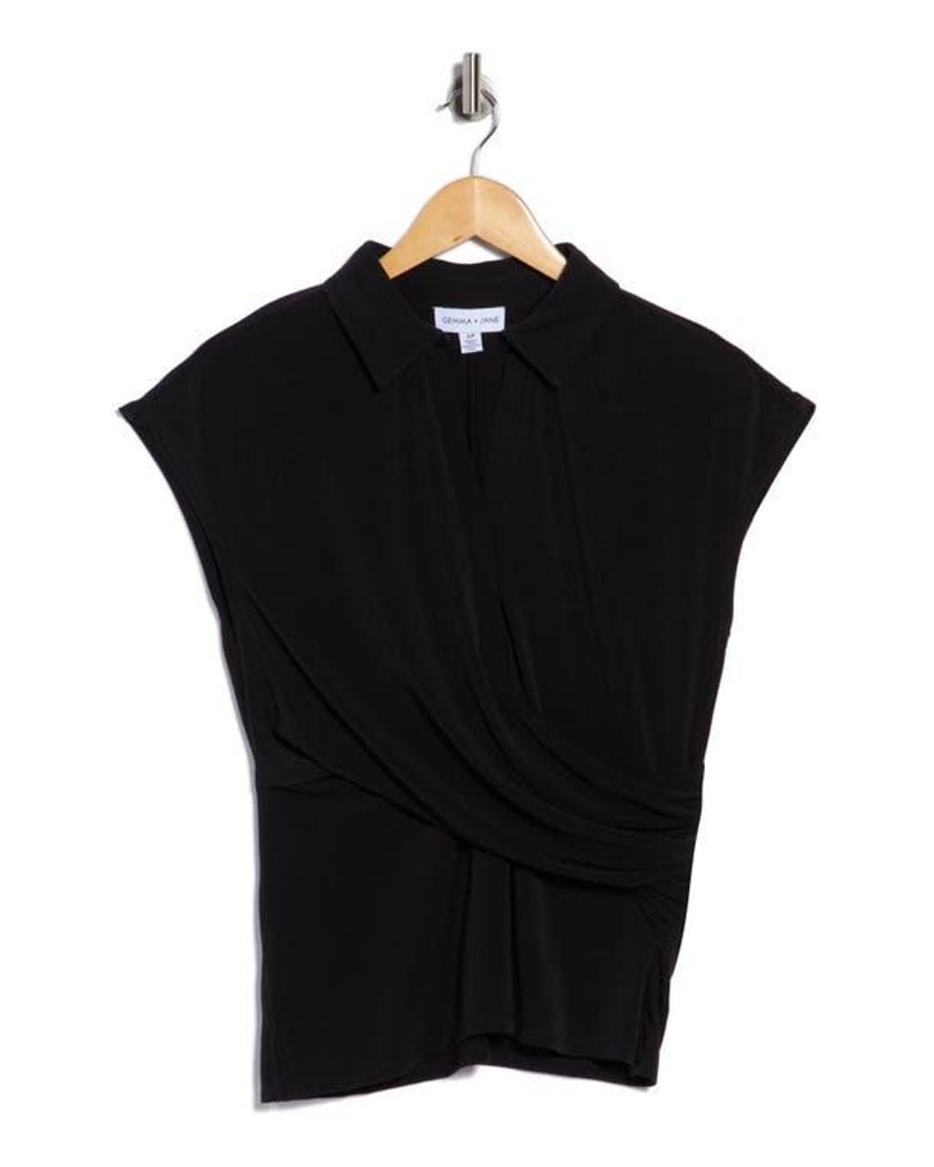 Gemma  Jane Black Ruched Wrap-Effect Knit Top