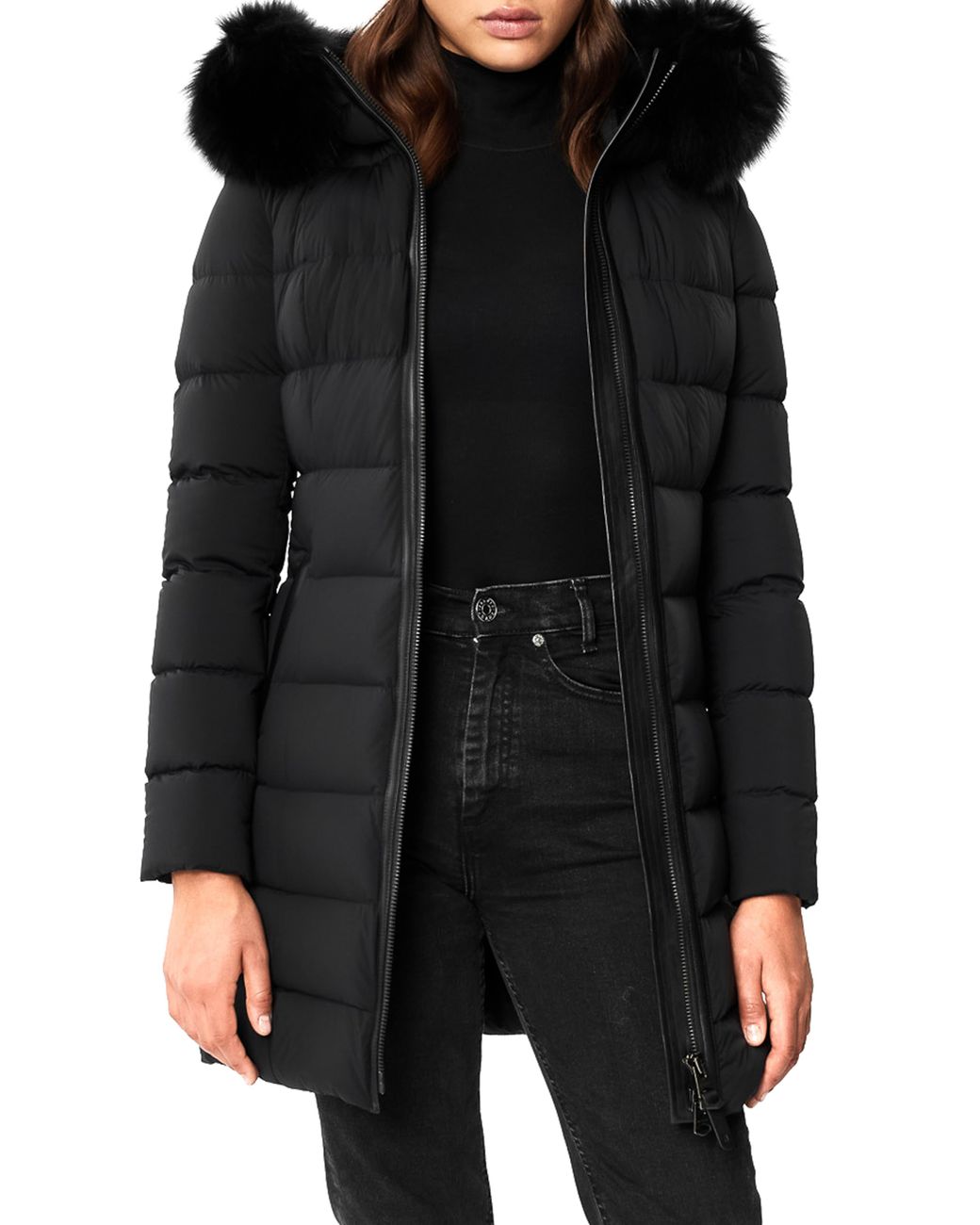 Mackage Calla Genuine Fox Fur Trim Hooded Down Coat in Black | Lyst