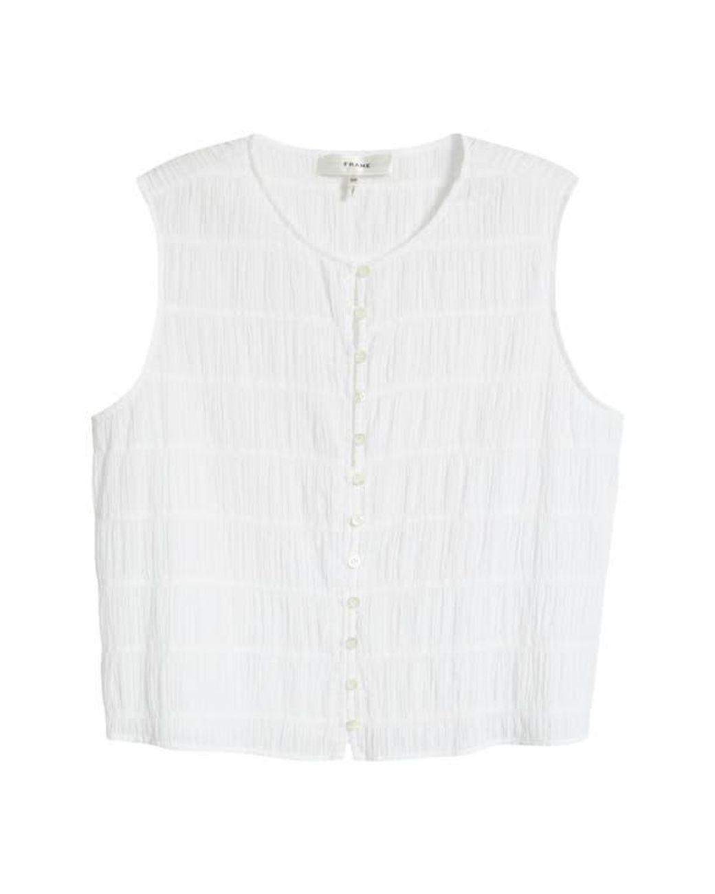 FRAME Blue The Smocked Button & Loop Tank