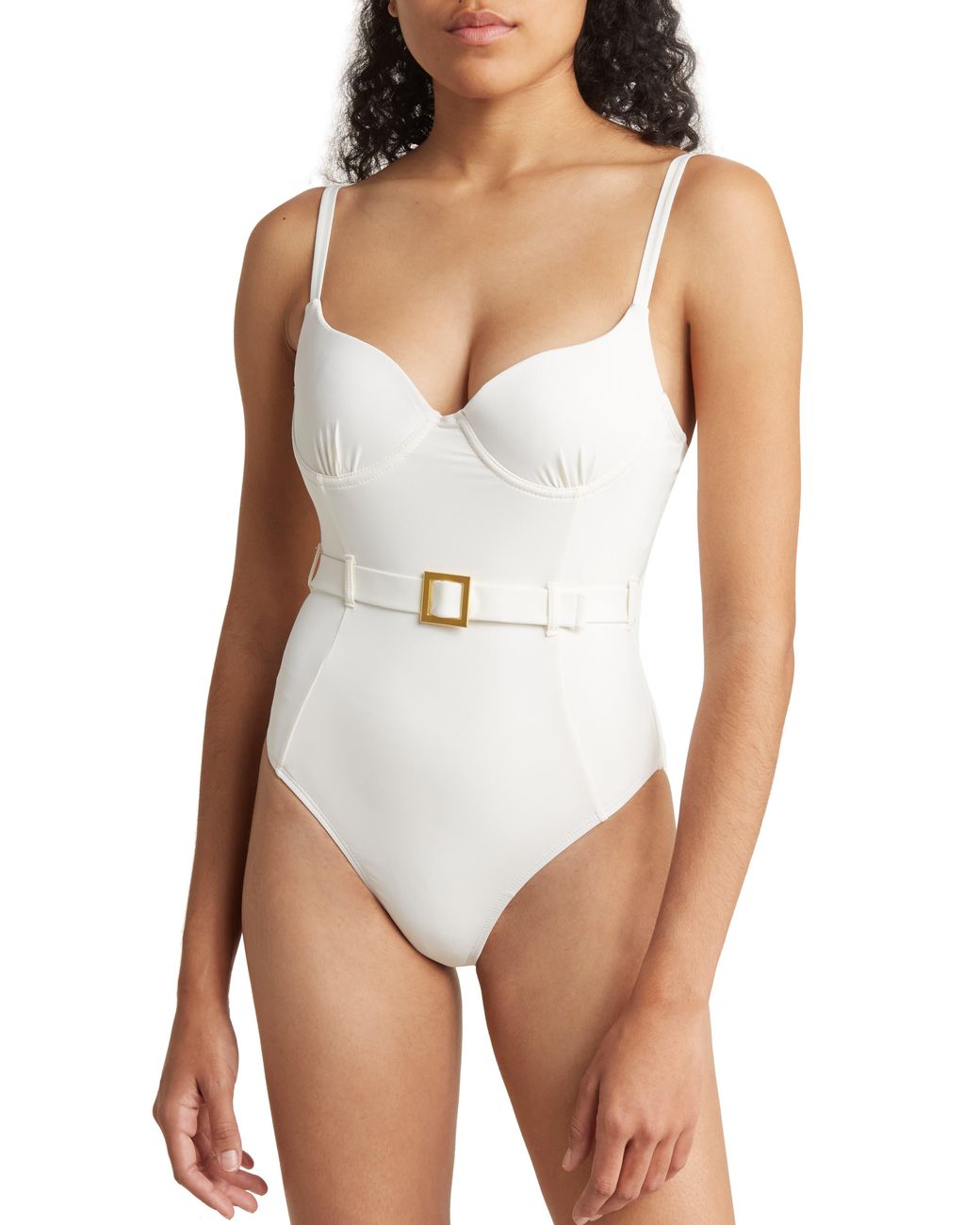 We Wore What Danielle Belted Onepiece Swimsuit In Off White At