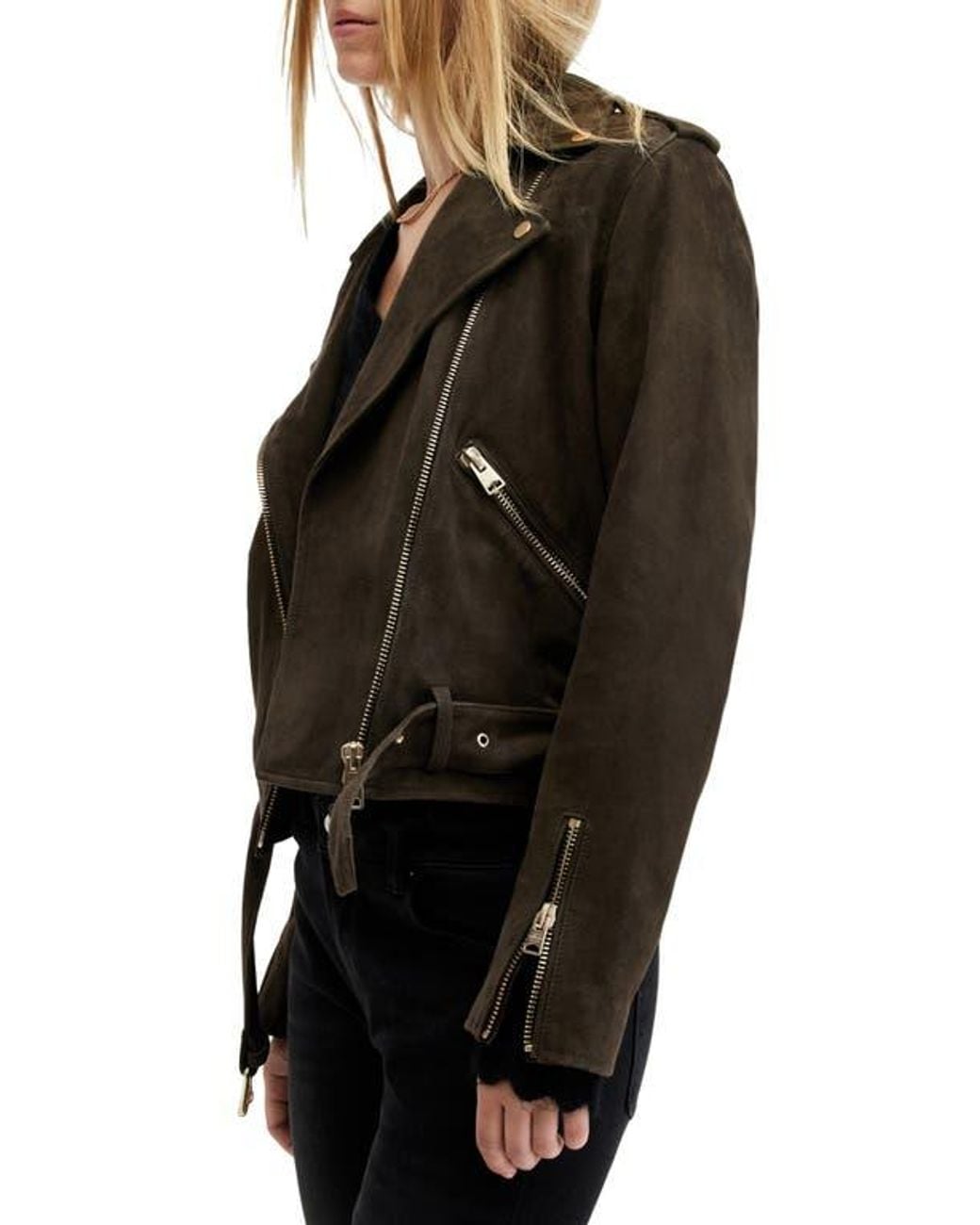 AllSaints Black Suede Moto Jacket