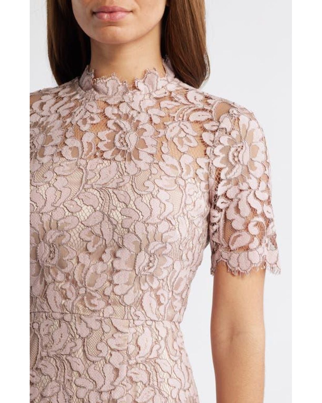 Eliza J Illusion Lace Midi Sheath Dress in Pink | Lyst