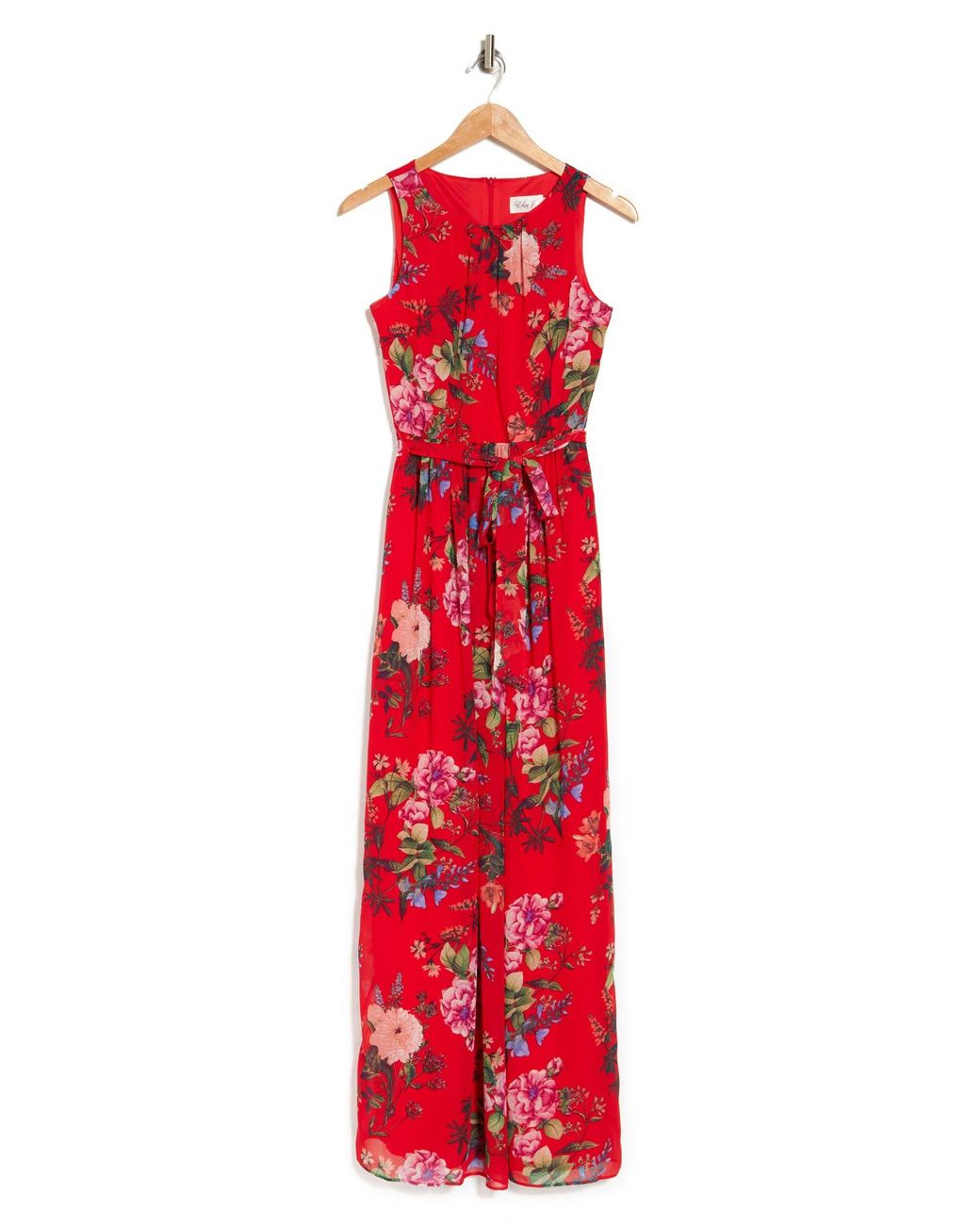 Eliza J Floral Sleeveless Belted Maxi Dress In Red At Nordstrom Rack | Lyst
