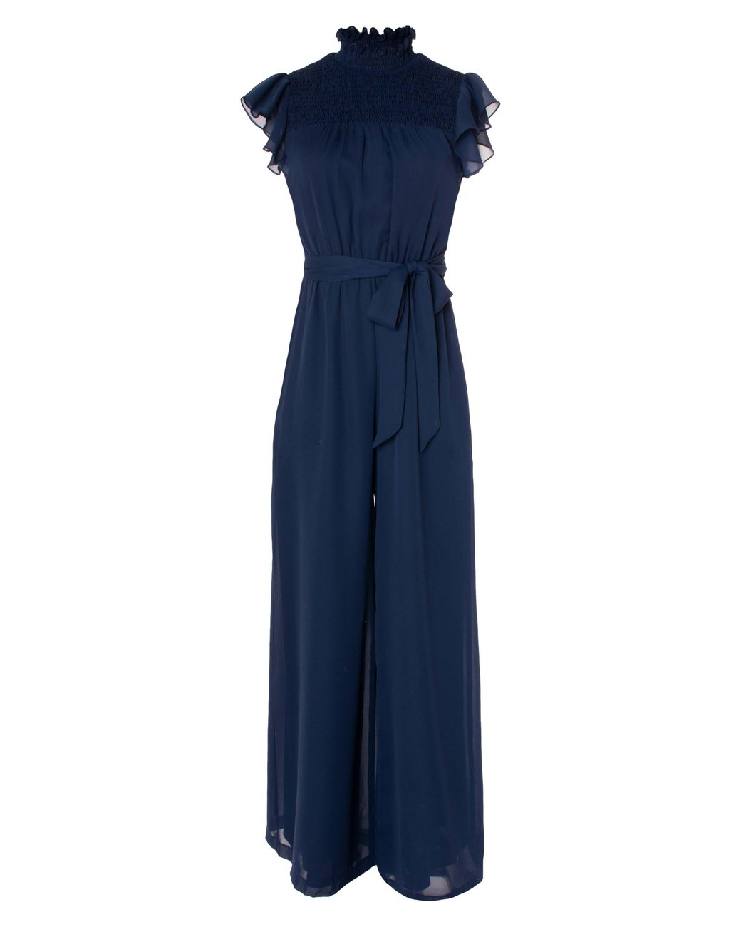 Gabby Skye Ruffle Smocked Jumpsuit in Blue Lyst