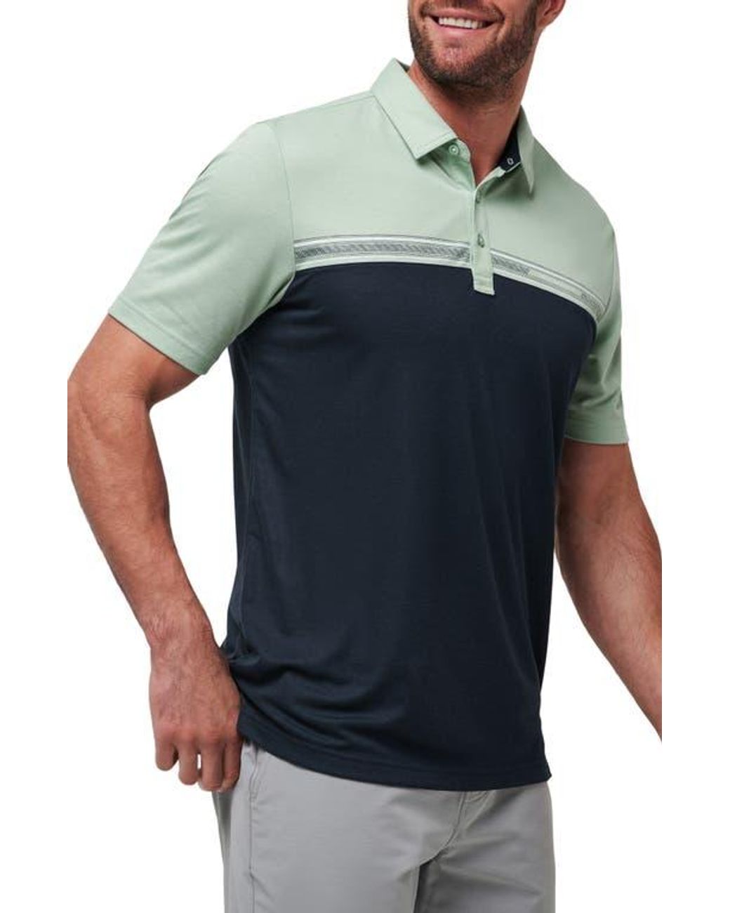 Travis Mathew Blue Rustic Route Colorblock Polo for men