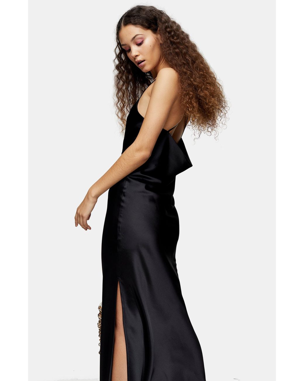 satin cowl back slip dress