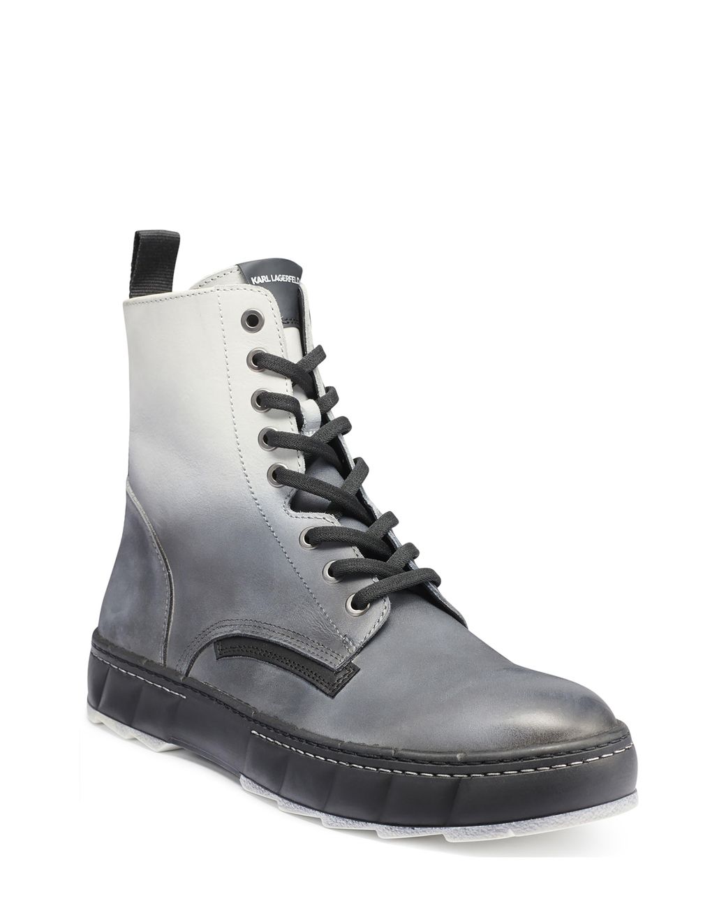 Karl Lagerfeld Faded Leather Combat Boot in Gray for Men | Lyst