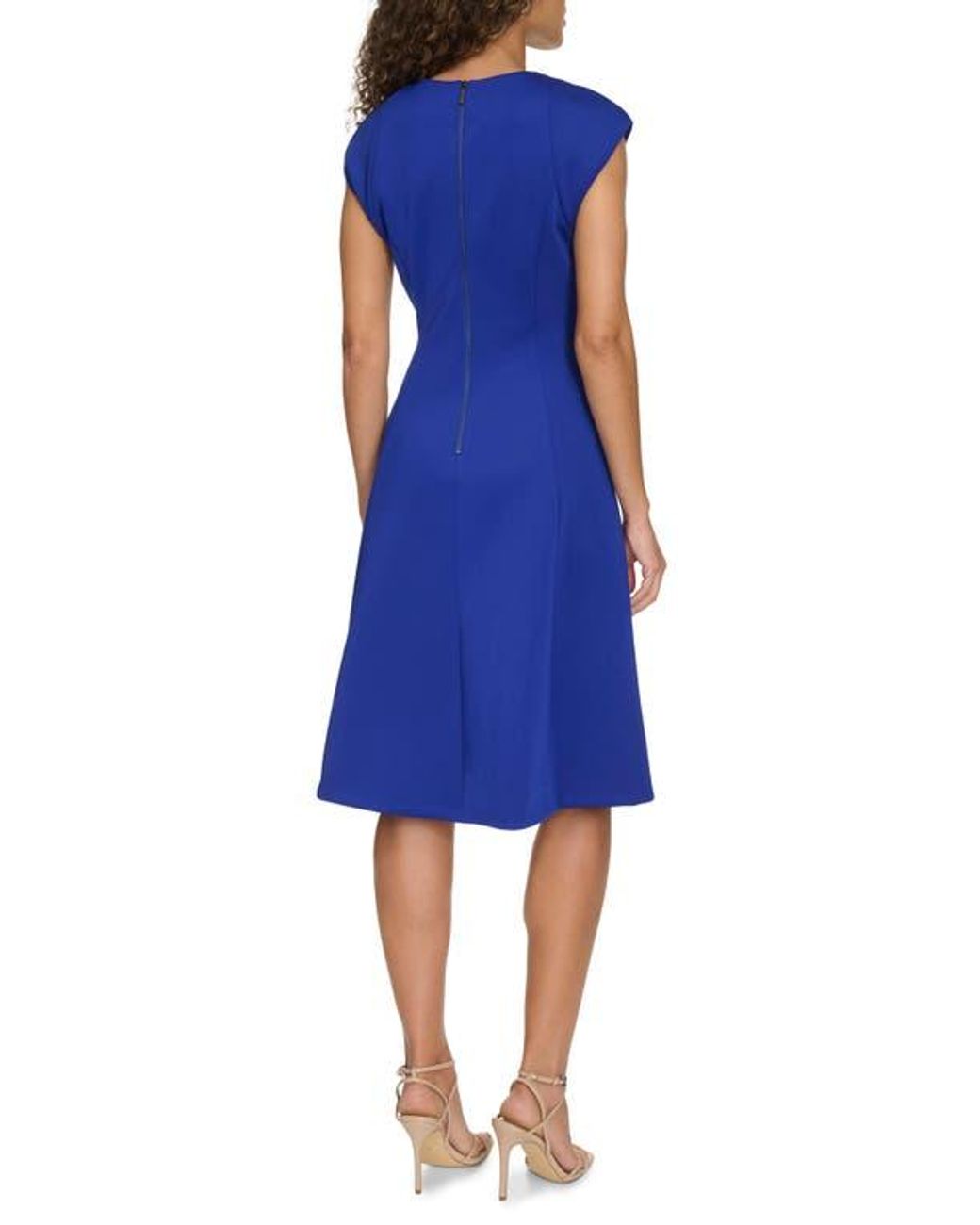 calvin klein cap sleeve fit and flare dress Calvin Klein Women's Short Tulip Sleeve V-Neck Solid Fit and Flare Dress