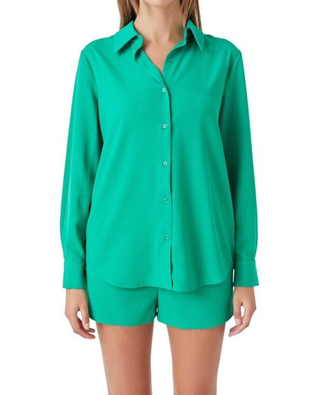 Endless Rose Green Solid Button-Up Shirt