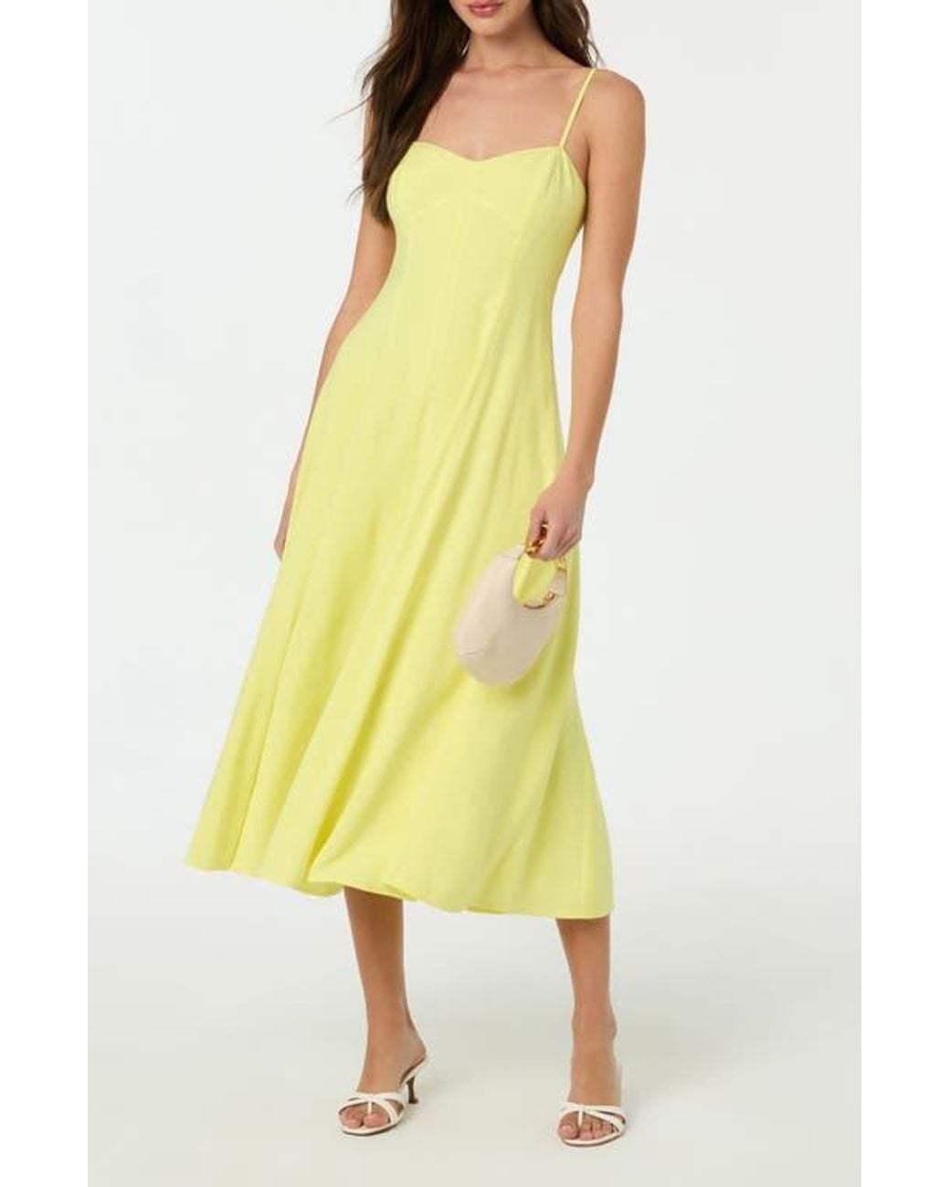 Astr Linen Blend Midi Dress in Yellow | Lyst