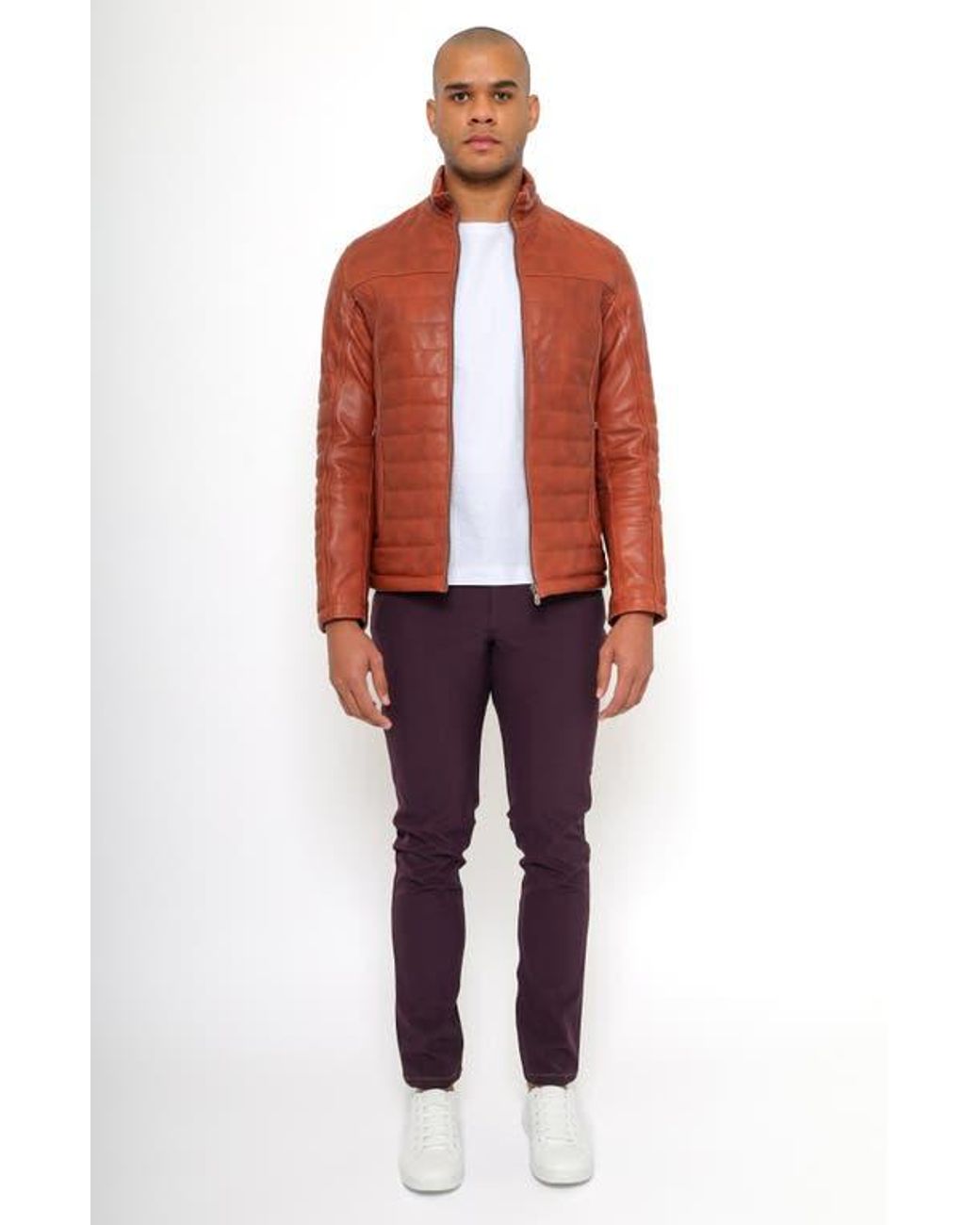 PINOPORTE Red Quilted Leather Jacket for men