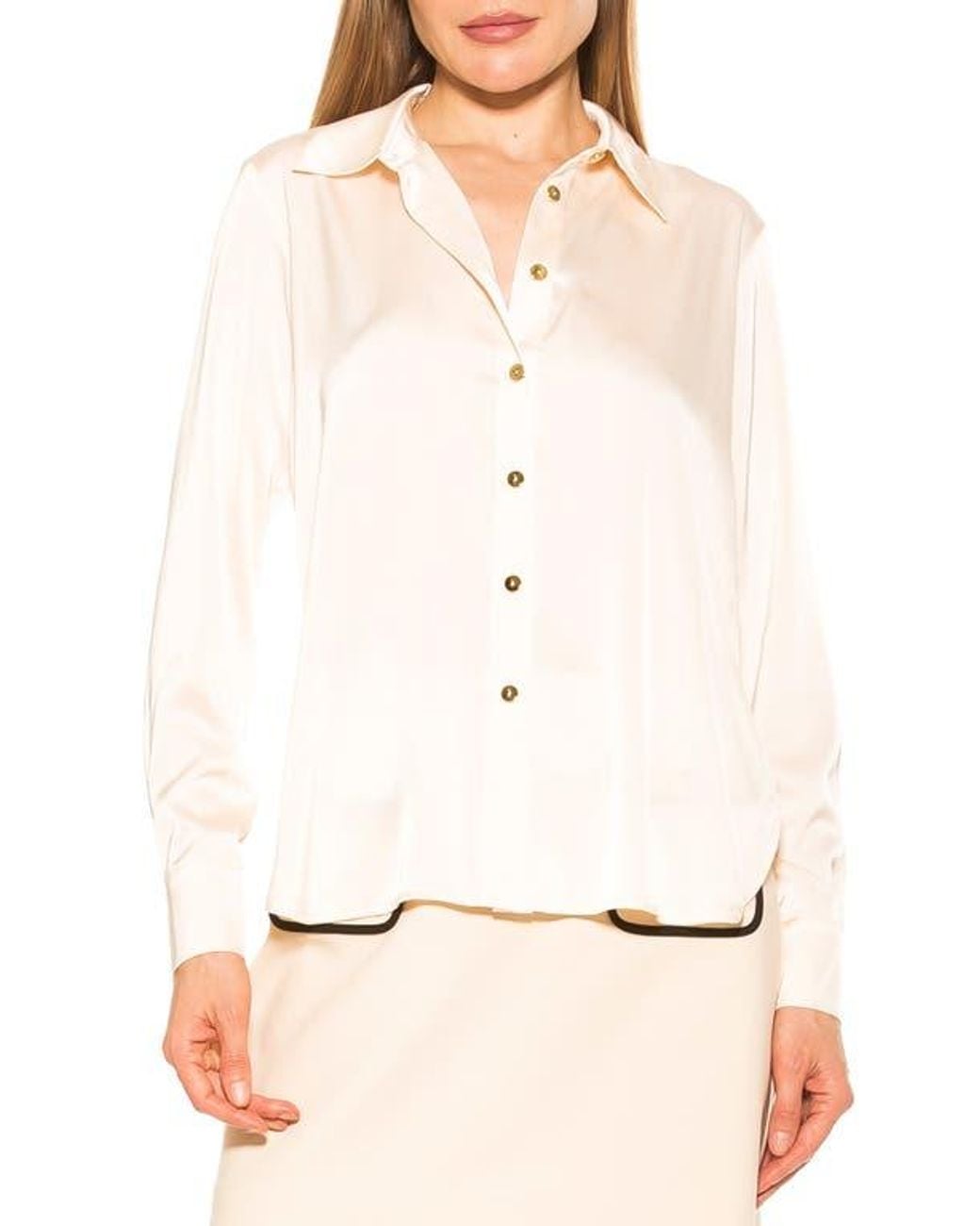 Alexia Admor Natural Rylin Silky Front Button Blouse