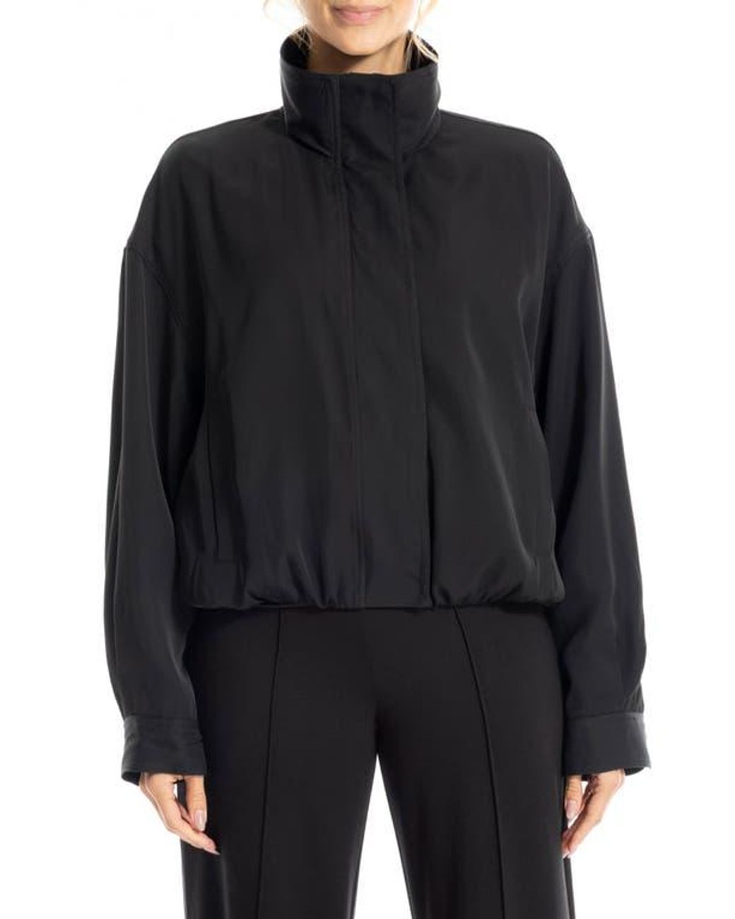 Max Studio Black Bubble Hem Bomber Jacket