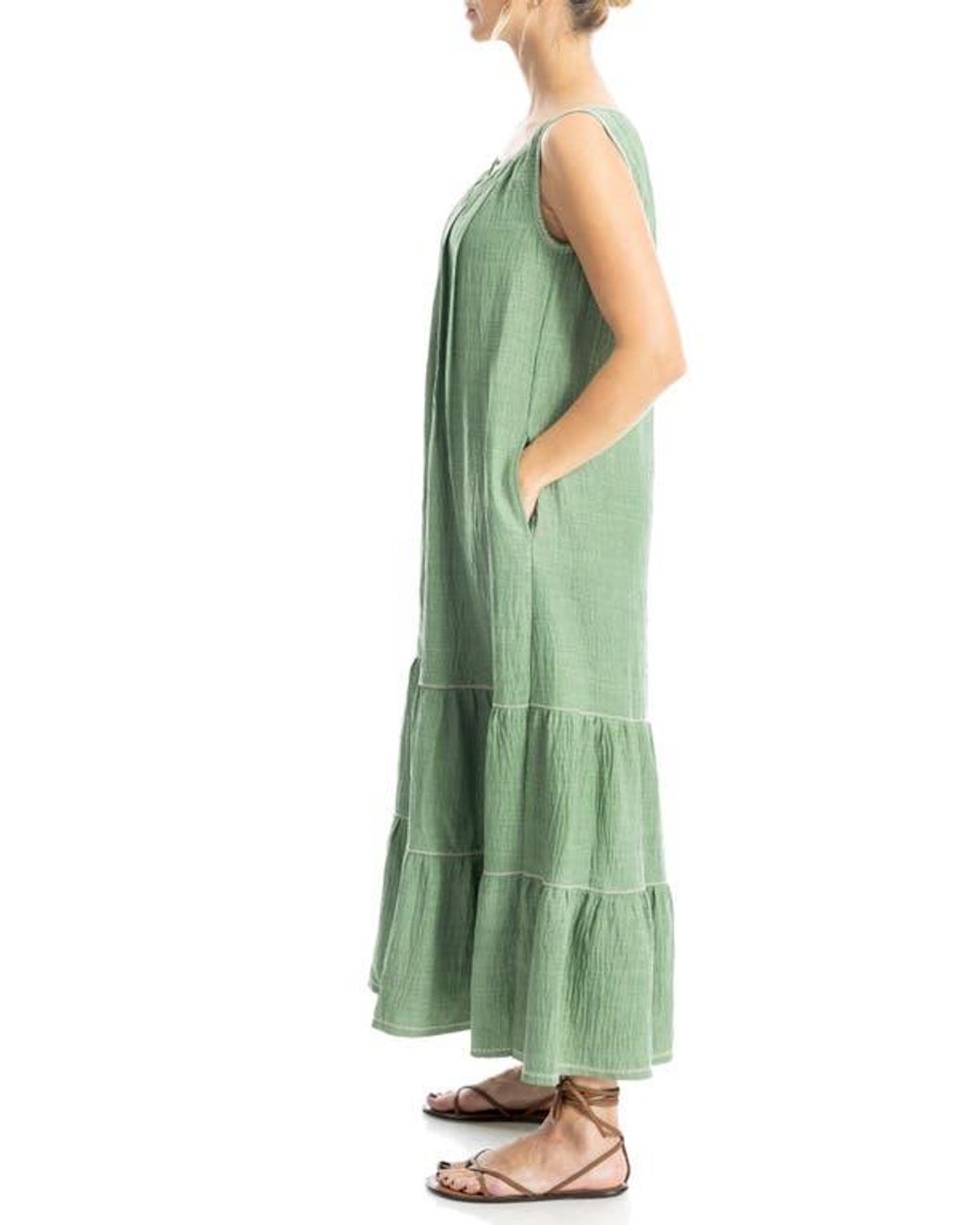 Max Studio Green Sleeveless Split Maxi Dress