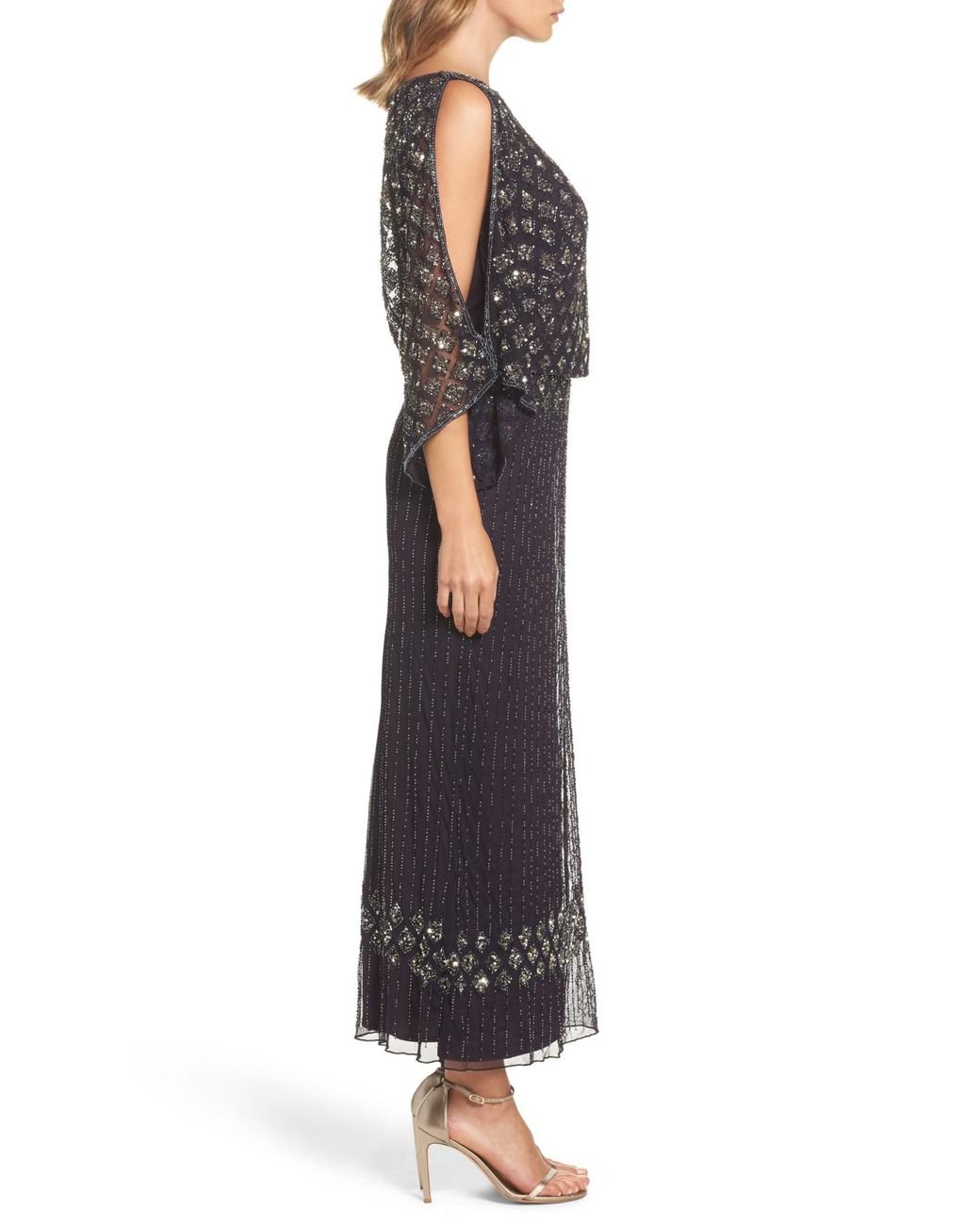 Pisarro Nights Diamond Motif Mesh Blouson Gown Lyst