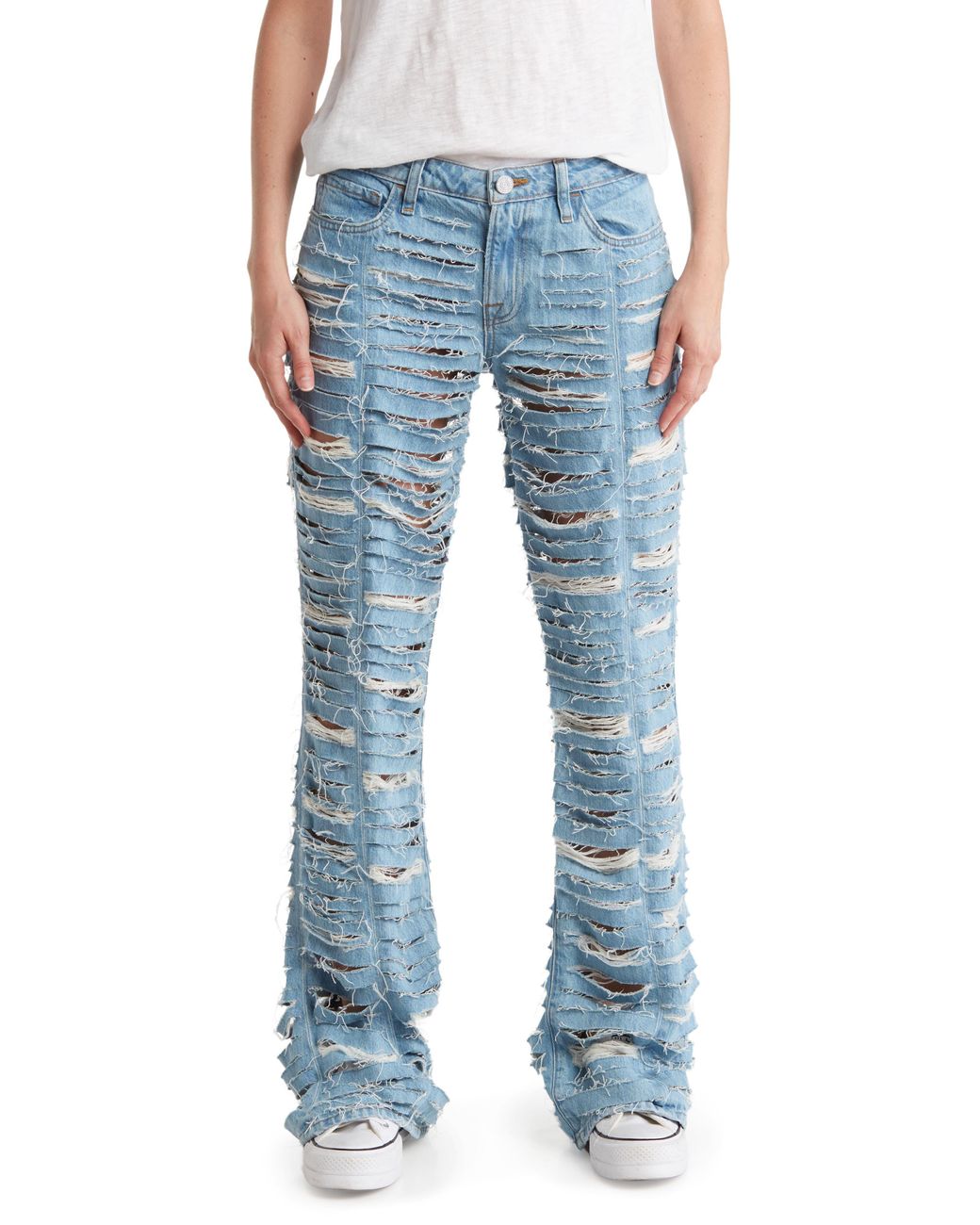 FRAME Atelier Shredded Low Rise Flare Leg Jeans in Blue Lyst