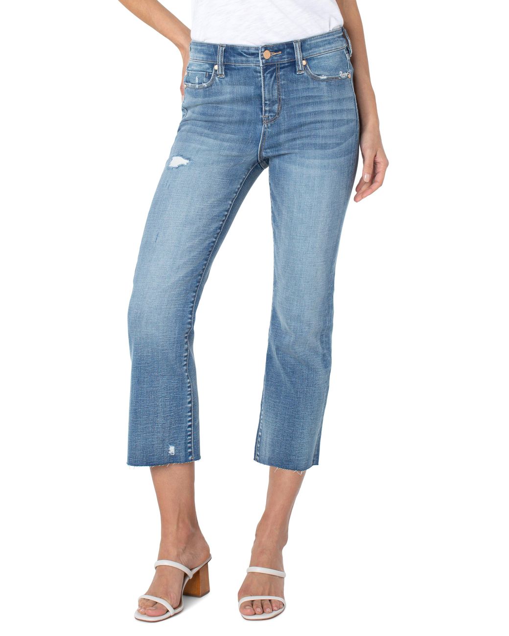 Liverpool Los Angeles Hannah Frayed Hem Crop Flare Jeans in Blue | Lyst