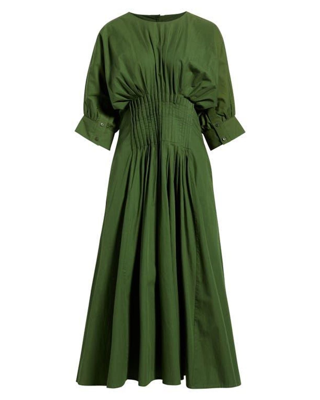 vince camuto green dress Pleat Detail Cotton Poplin in Maxi dress