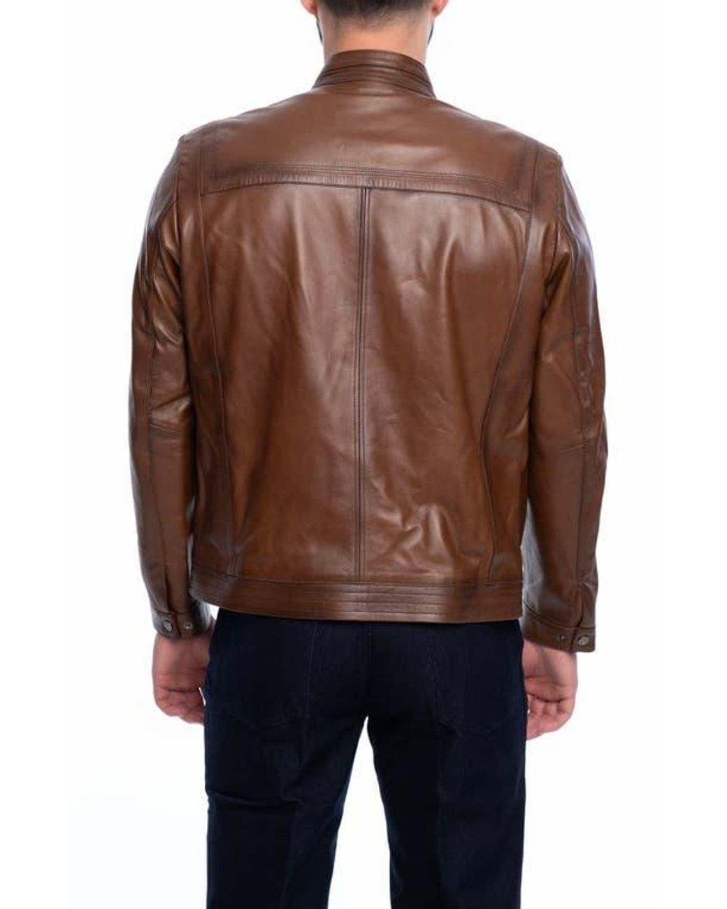 VELLAPAIS Brown Lisbon Leather Jacket for men