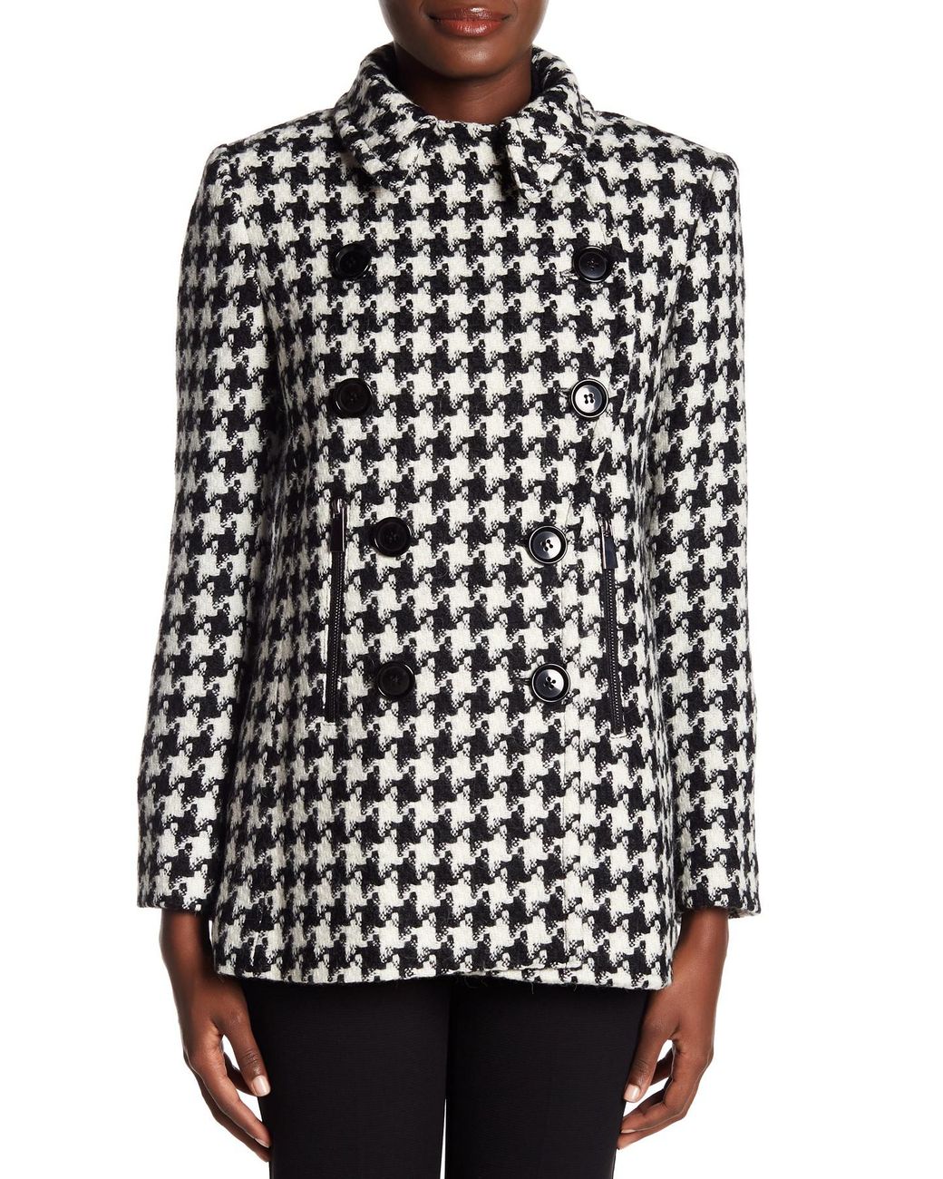 Sofia Cashmere Houndstooth Peacoat in 