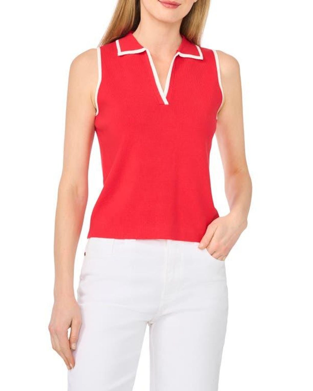 Ted Baker Red Piped Sleeveless Polo