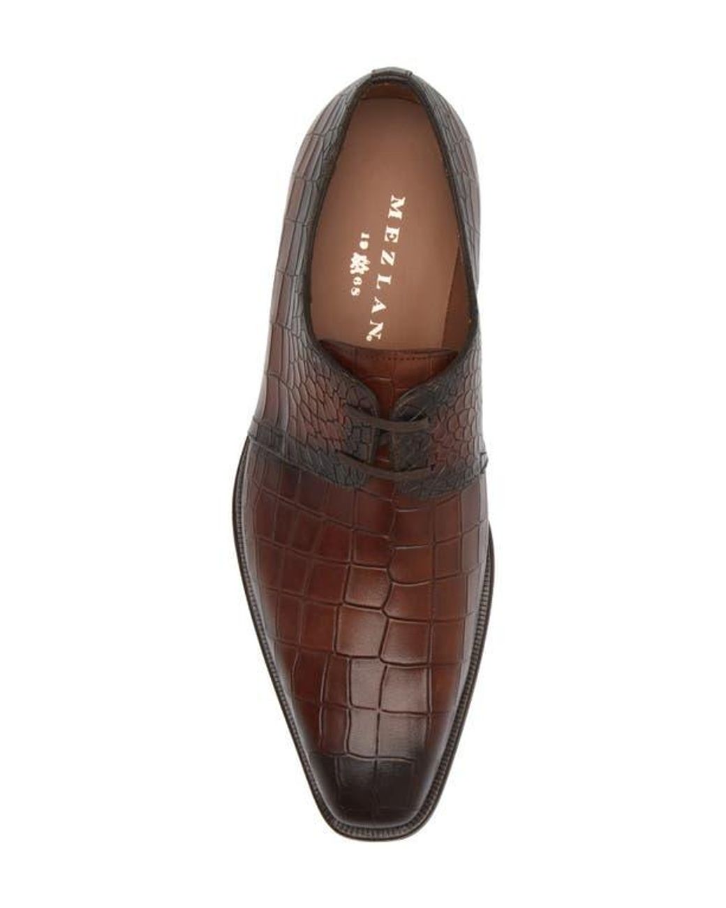 Mezlan Brown Croc Embossed Derby for men