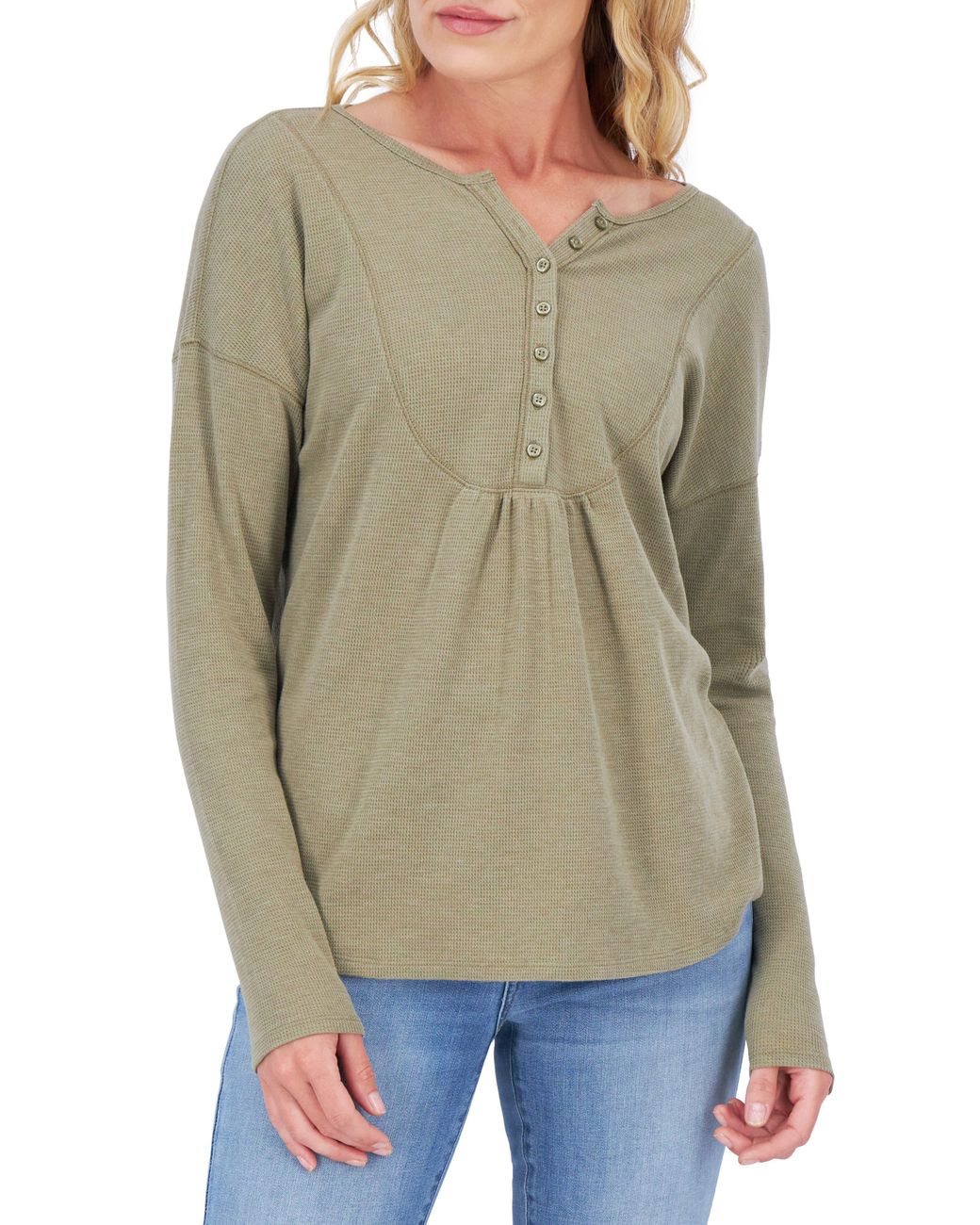 Lucky Brand Long Sleeve Thermal Henley in Green