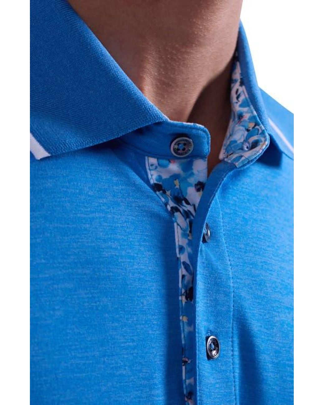 Bugatchi Blue Three-Button Performance Polo for men