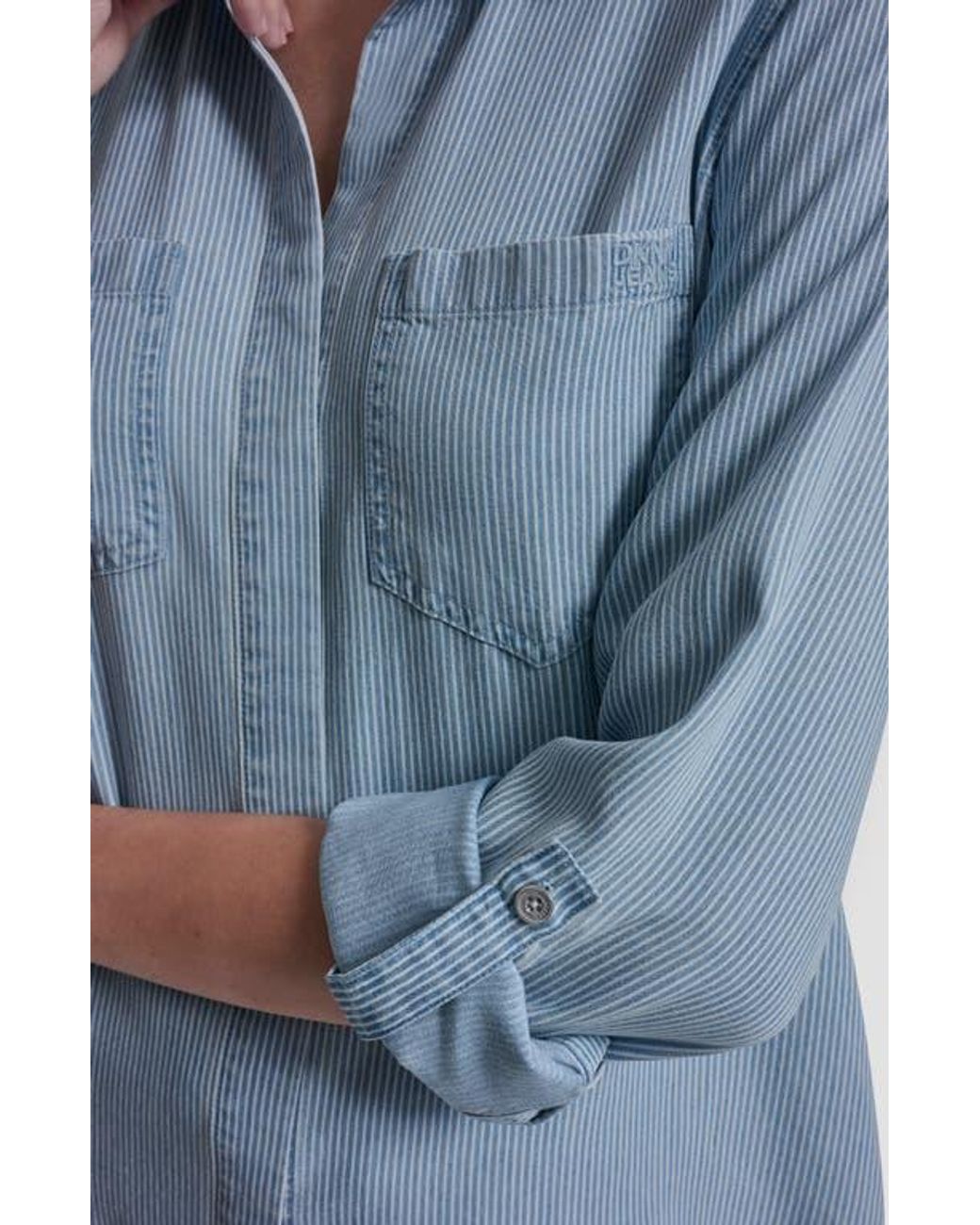 DKNY Blue Chambray Button Front Top