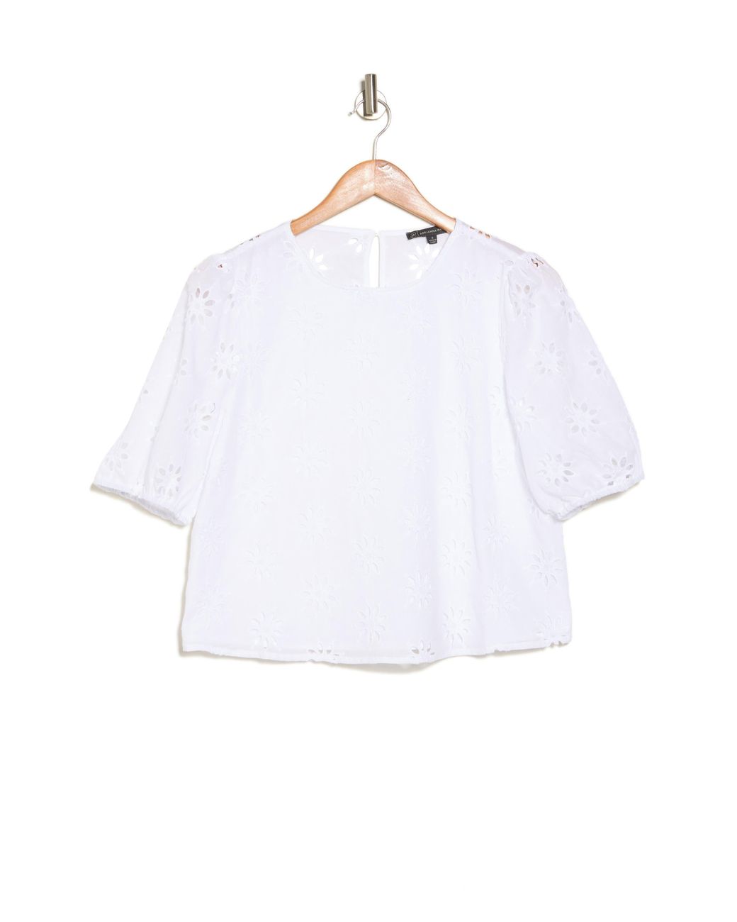 Adrianna Papell Floral Eyelet Puff Sleeve Crop Top in White | Lyst