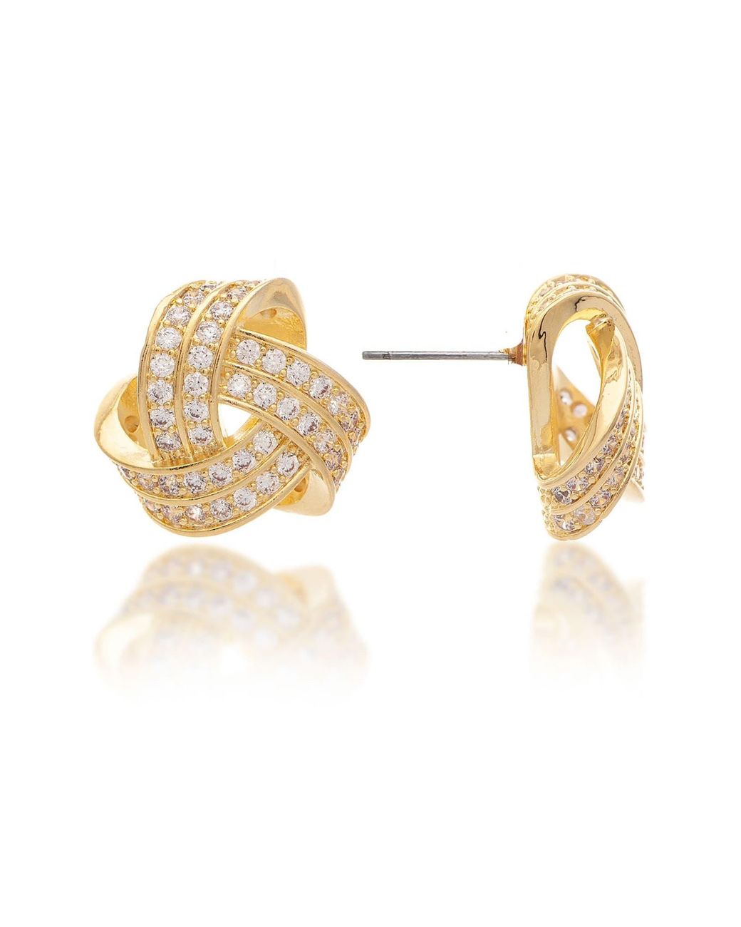 Rivka Friedman Polished 18k Yellow Gold Plated Brass Pave Cz Knot Stud