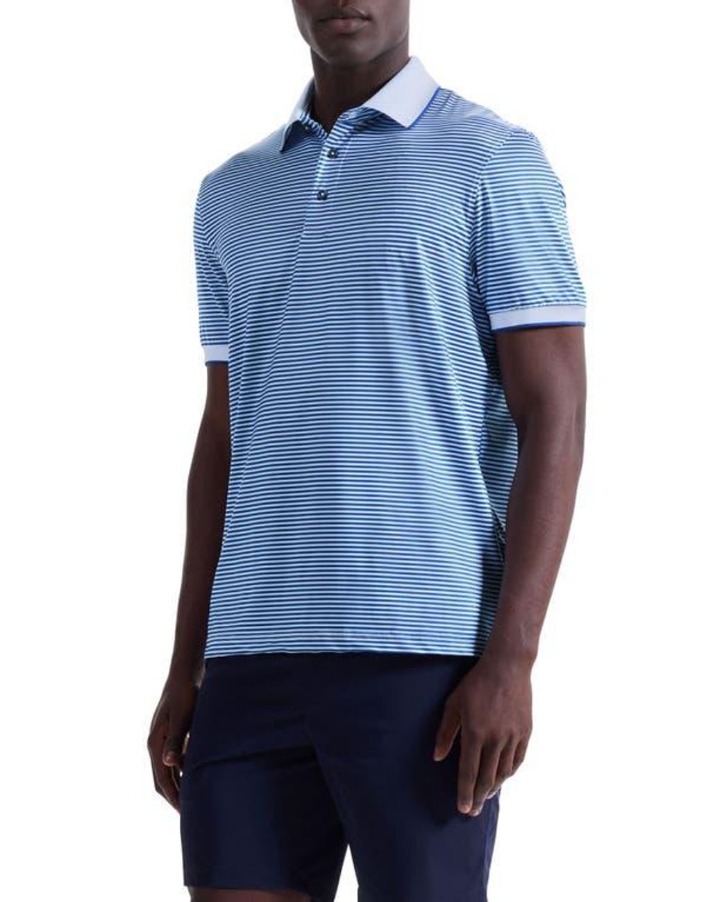 Bugatchi Blue Three-Button Performance Polo for men