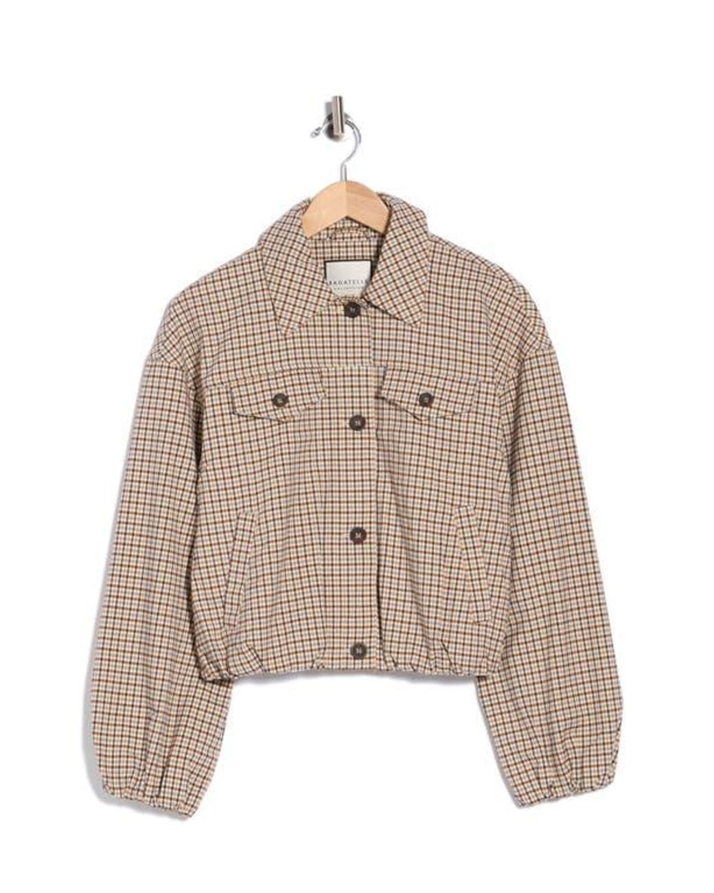 Bagatelle Natural Bubble Hem Plaid Trucker Jacket