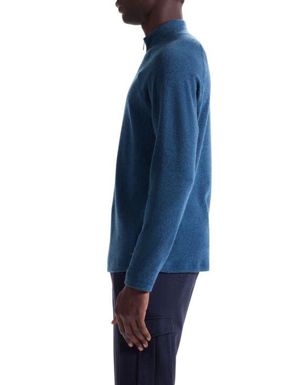 Bugatchi Blue Brushed Cotton Blend Quarter Zip Pullover for men